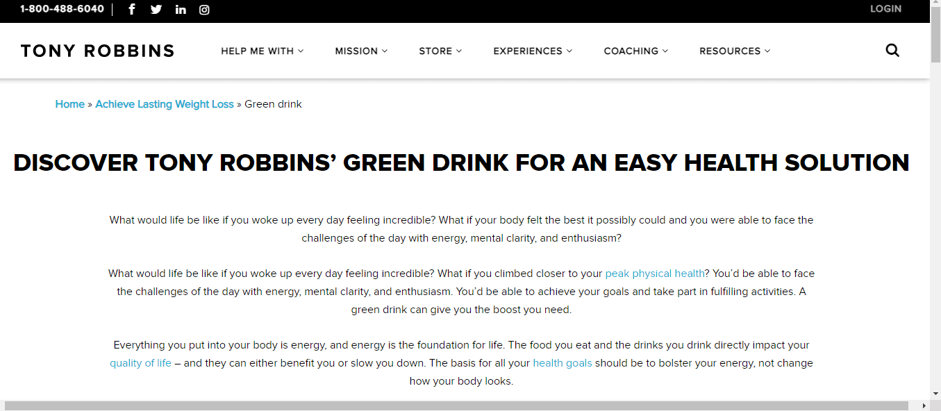 Tony Robbins Greens Drink - Overview