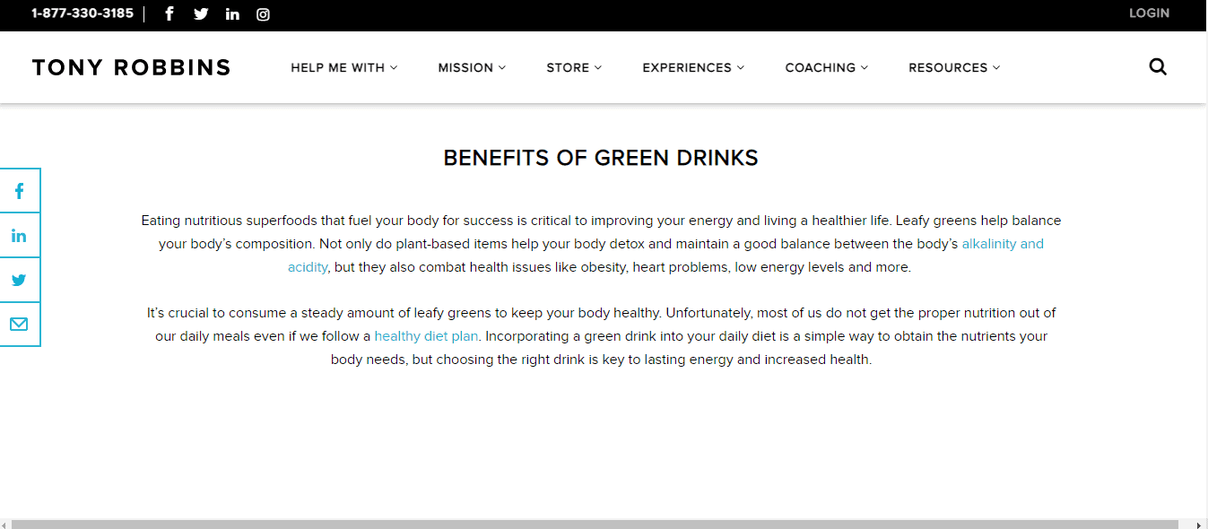Benfits Of Green Drinks - Tony Robbins Greens Drink
