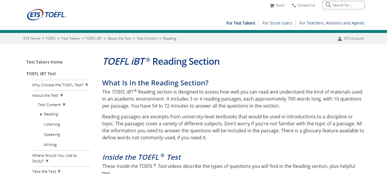 Reading Section - Toefl Sections
